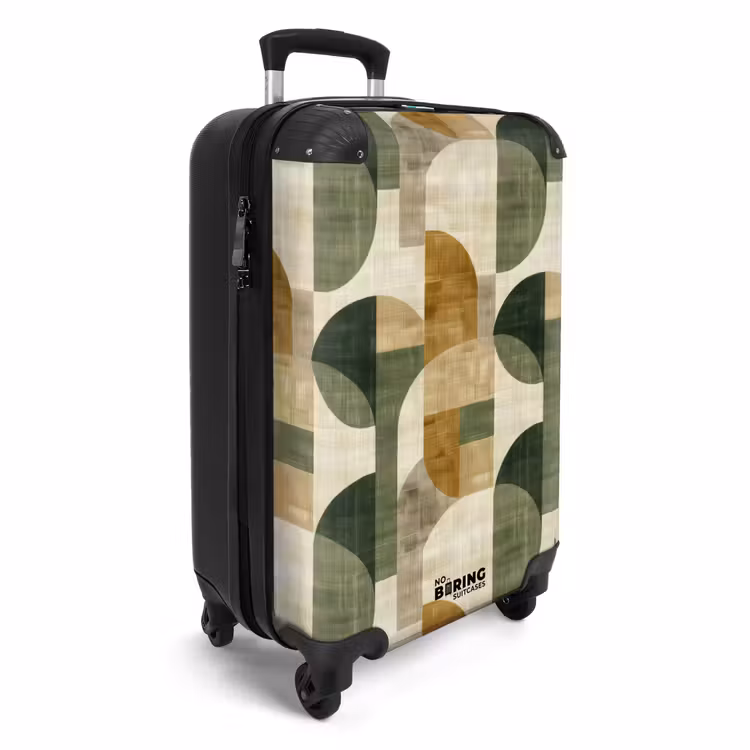 Koffer - Olijfgroen - Geometrisch - Abstract - Mid-Century - Linnen - Patroon - Olijfgroen - Geometrisch - Abstract - Mid-Century - Linnen - Patroon NBS - Handbagage koffer - Volwassenen Unisex middel