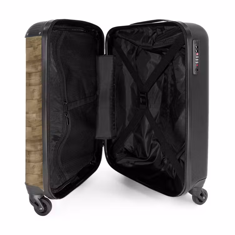 Olijfgroene houten structuur met natuurlijke imperfecties NBS - Handbagage koffer - Volwassenen Unisex middel -binnenkant
