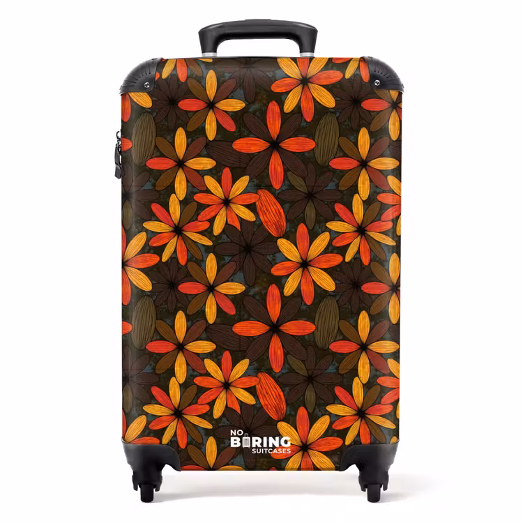 Koffer - Oranje - Retro - Bloemen - Herfst - Oranje - Retro - Bloemen - Herfst NBS - Handbagage koffer - Volwassenen Unisex middel