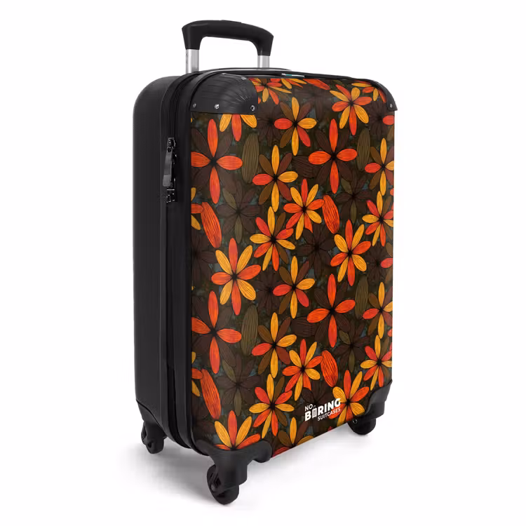 Koffer - Oranje - Retro - Bloemen - Herfst - Oranje - Retro - Bloemen - Herfst NBS - Handbagage koffer - Volwassenen Unisex middel