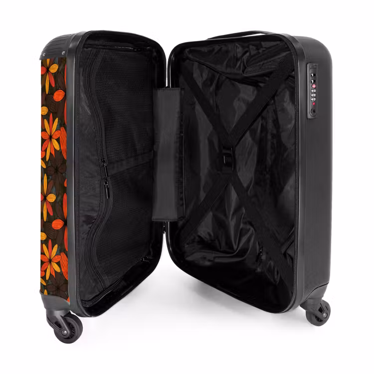 Koffer - Oranje - Retro - Bloemen - Herfst - Oranje - Retro - Bloemen - Herfst NBS - Handbagage koffer - Volwassenen Unisex middel