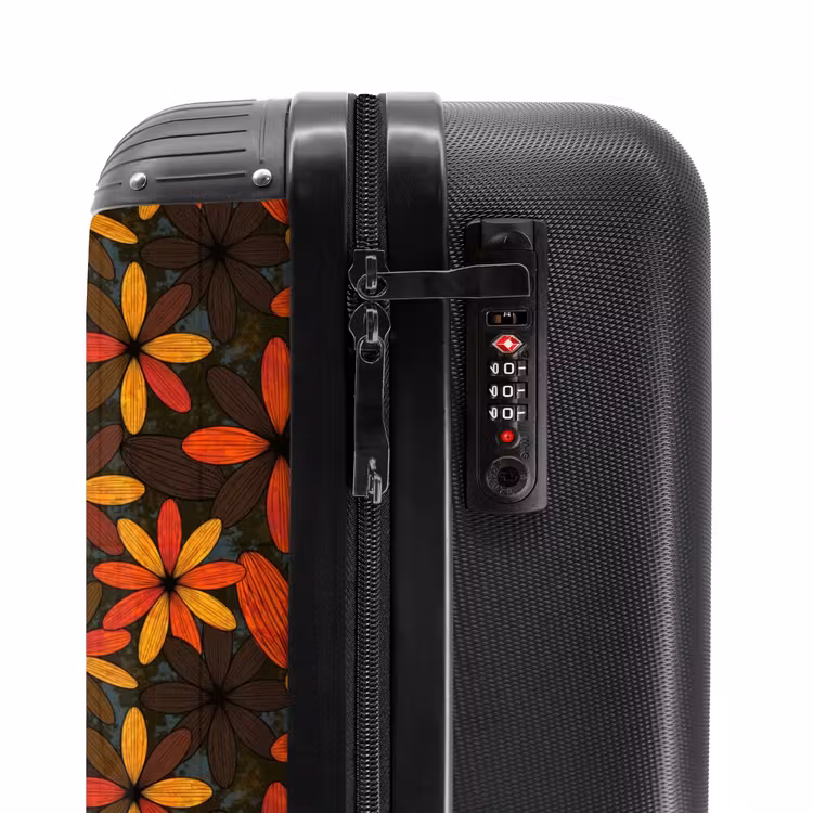 Koffer - Oranje - Retro - Bloemen - Herfst - Oranje - Retro - Bloemen - Herfst NBS - Handbagage koffer - Volwassenen Unisex middel