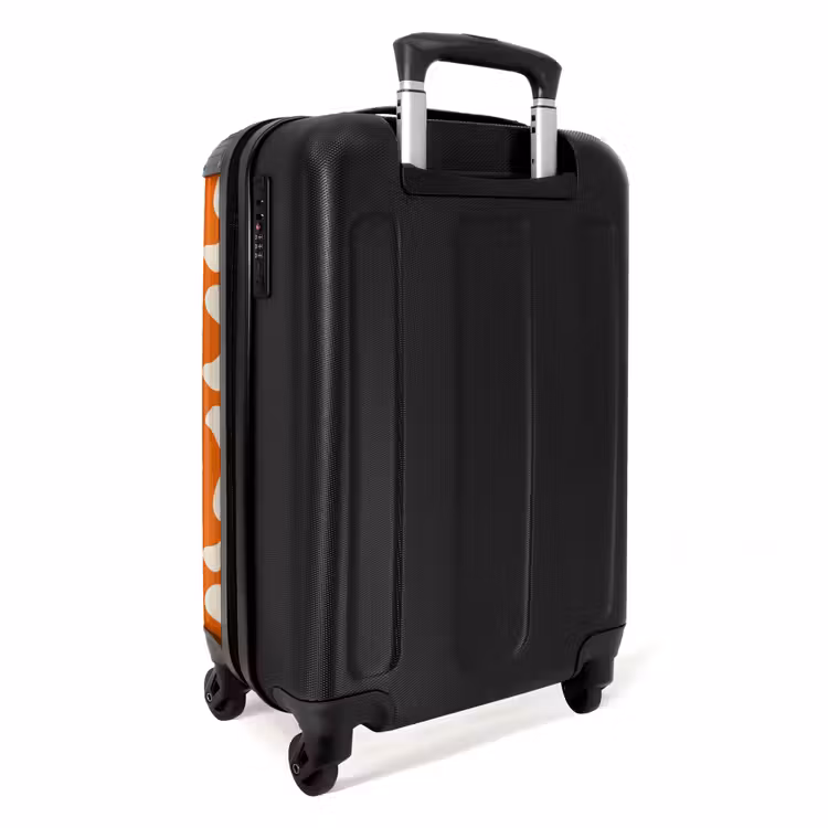 Oranje - Ruitpatroon - Wit NBS - Handbagage koffer - Volwassenen Unisex middel -achterkant