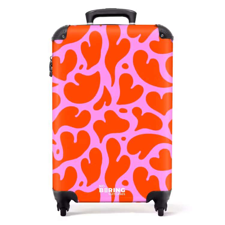 Organisch hartmotief in rood op roze achtergrond NBS - Handbagage koffer - Kinderen Unisex middel -productfoto_recht