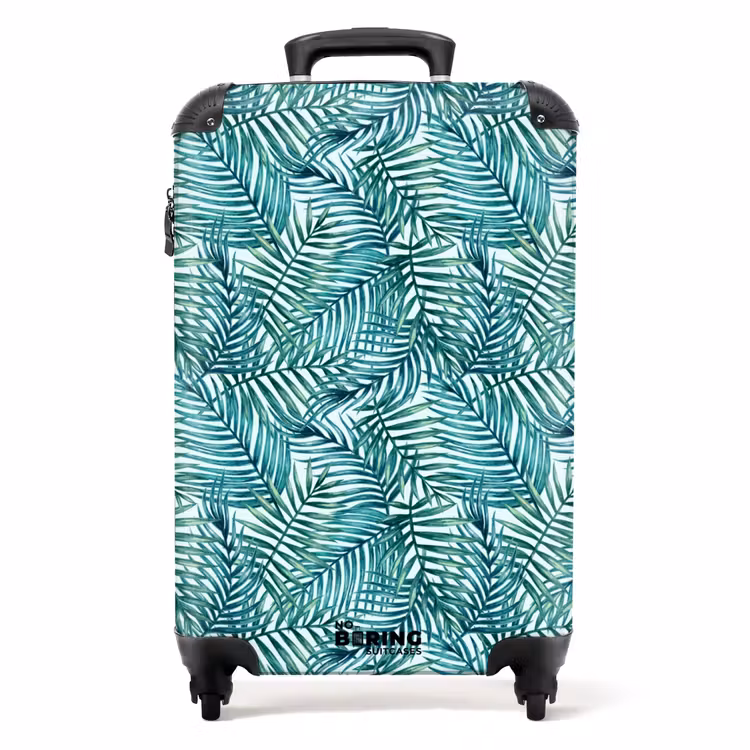 Palm bladeren patroon kleurrijk blauw NBS - Handbagage koffer - Volwassenen Unisex middel -productfoto_recht