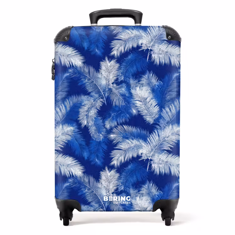 Palmblad - Patroon - Blauw NBS - Handbagage koffer - Volwassenen Unisex middel -productfoto_recht