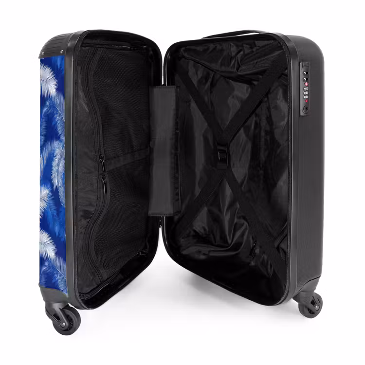 Palmblad - Patroon - Blauw NBS - Handbagage koffer - Volwassenen Unisex middel -binnenkant