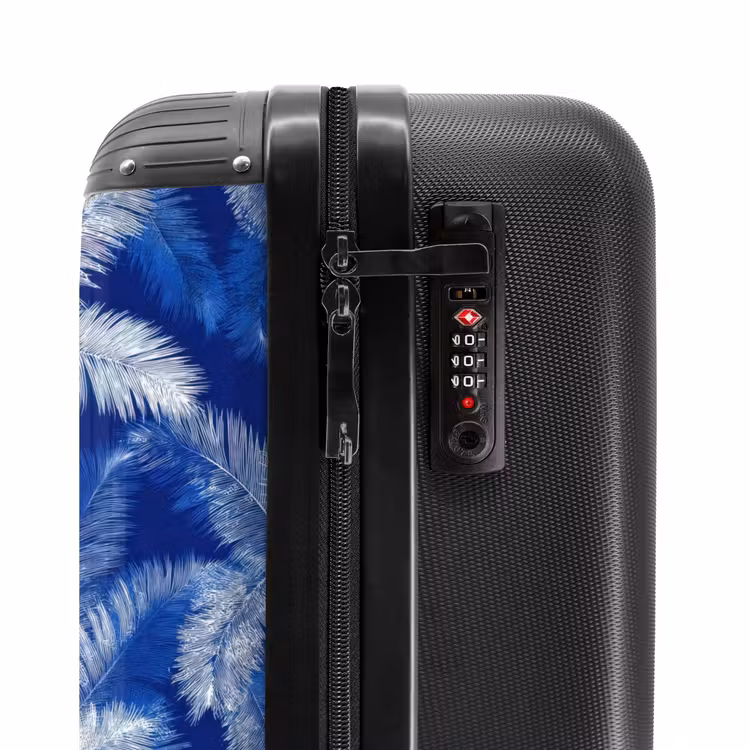 Palmblad - Patroon - Blauw NBS - Handbagage koffer - Volwassenen Unisex middel -slot