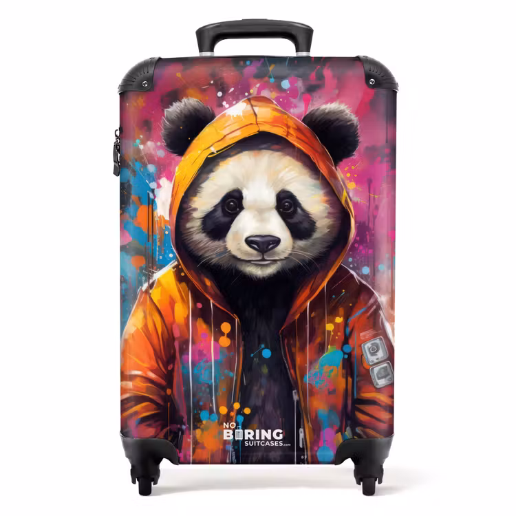 Panda met oranje jas en verfspetters NBS - Handbagage koffer - Volwassenen Unisex middel -productfoto_recht