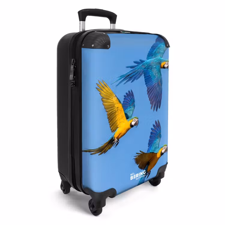 Koffer - Papagaai - Vliegen - Blauw - Geel - Papagaai - Vliegen - Blauw - Geel NBS - Handbagage koffer - Volwassenen Unisex middel