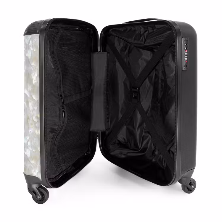 Parelmoerglans - Wit - Schelp NBS - Handbagage koffer - Volwassenen Unisex middel -binnenkant