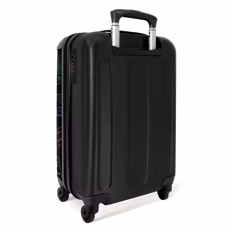Koffer - Paspoortstempels - Kleurrijk - Zwart - Paspoortstempels - Kleurrijk - Zwart NBS - Handbagage koffer - Volwassenen Unisex middel