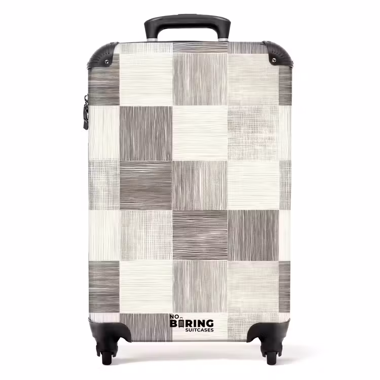 Patroon - Dambord - Houtnerf NBS - Handbagage koffer - Volwassenen Unisex middel -productfoto_recht