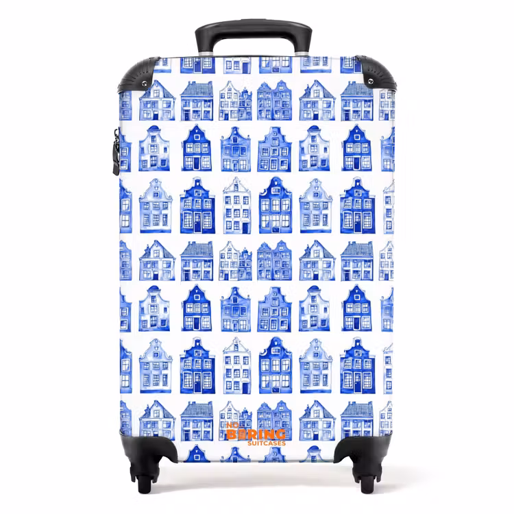 Patroon - Huizen - Blauw NBS - Handbagage koffer - Volwassenen Unisex middel -productfoto_recht