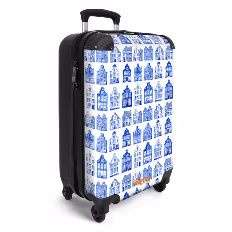 Patroon - Huizen - Blauw NBS - Handbagage koffer - Volwassenen Unisex middel -productfoto_3d