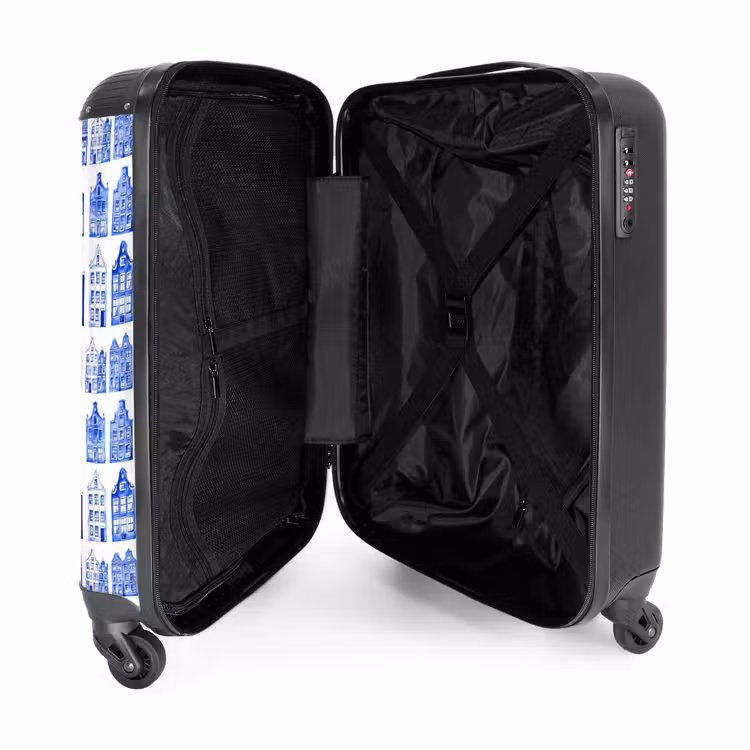 Patroon - Huizen - Blauw NBS - Handbagage koffer - Volwassenen Unisex middel -binnenkant