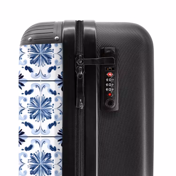 Patroon - Tegel - Blauw NBS - Handbagage koffer - Volwassenen Unisex middel -slot