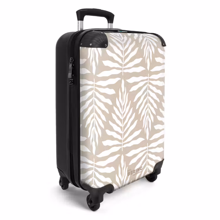 Patroon van bladeren in beige met wit NBS - Handbagage koffer - Unisex middel -productfoto_3d