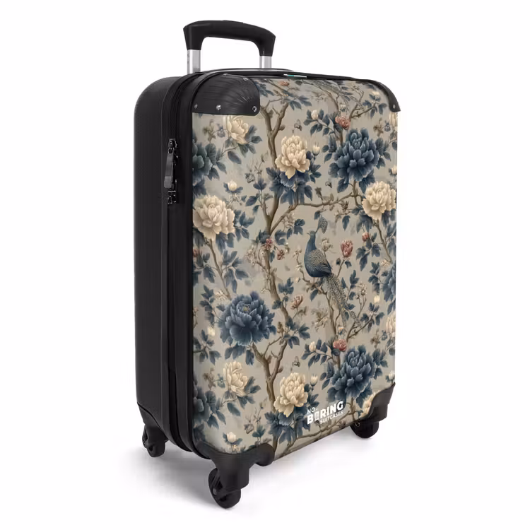 Pauw - Bloemen - Blauw NBS - Handbagage koffer - Volwassenen Unisex middel -productfoto_3d