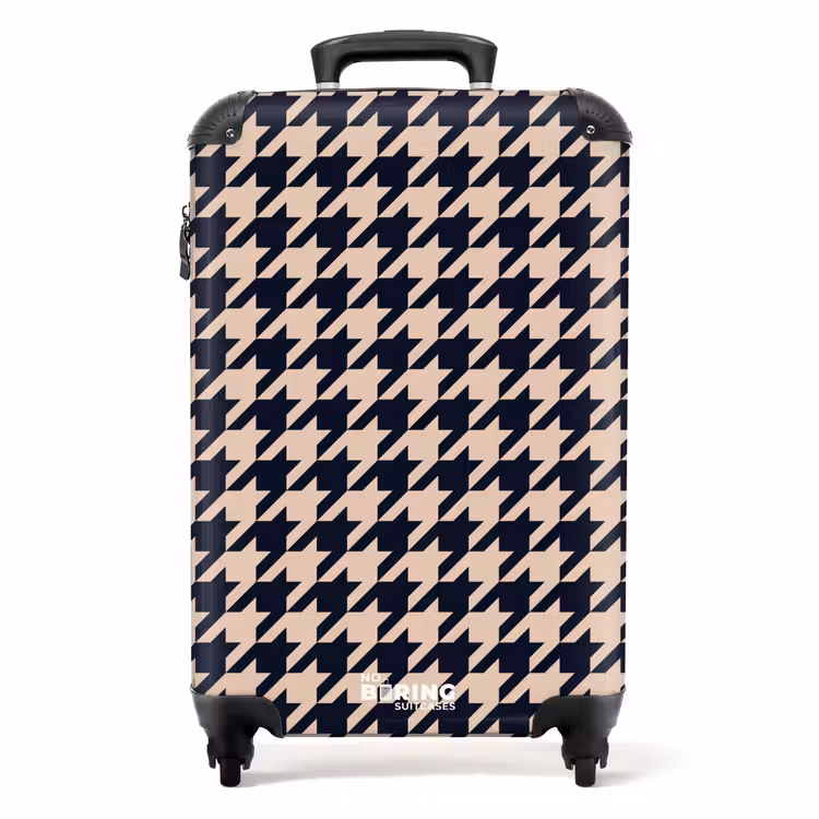 Pied-de-poule patroon in beige en donkerblauw NBS - Handbagage koffer - Kinderen Unisex middel -productfoto_recht