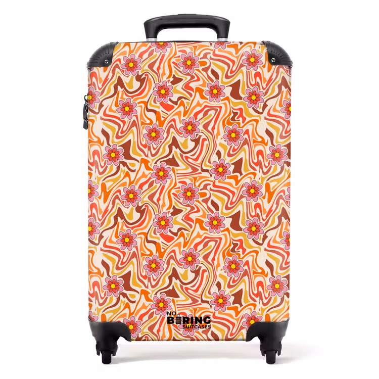 Retro disco 70s bloem patroon kleurrijk NBS - Handbagage koffer - Volwassenen Unisex middel -productfoto_recht