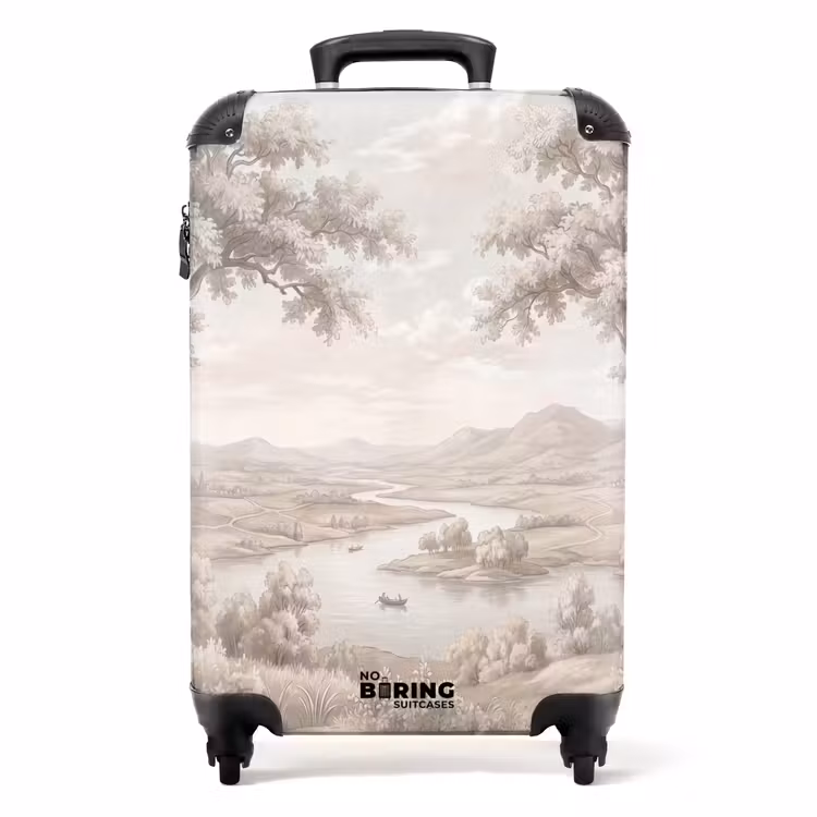 Koffer - Rivierlandschap - Bergen - Natuur - Vintage - Beige - Rivierlandschap - Bergen - Natuur - Vintage - Beige NBS - Handbagage koffer - Volwassenen Unisex middel