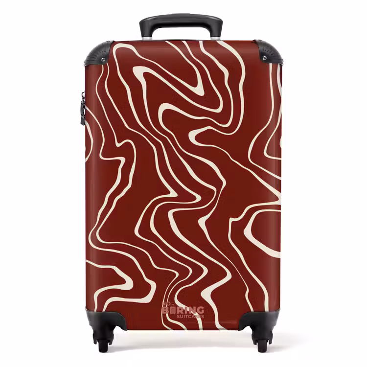 Rode achtergrond met abstracte beige lijnen NBS - Handbagage koffer - Unisex middel -productfoto_recht