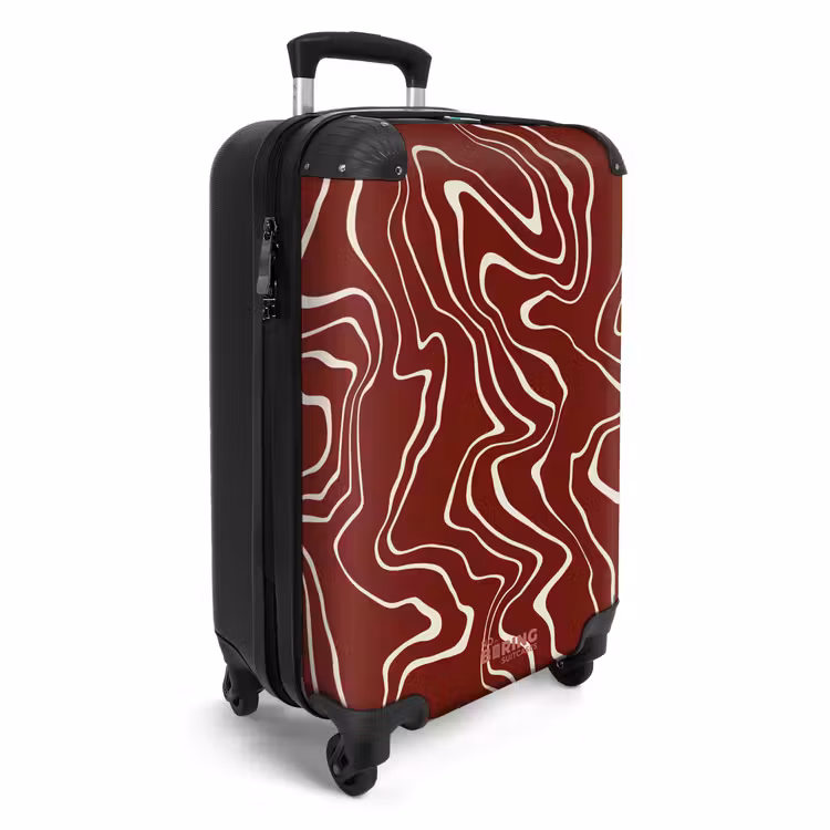 Rode achtergrond met abstracte beige lijnen NBS - Handbagage koffer - Unisex middel -productfoto_3d