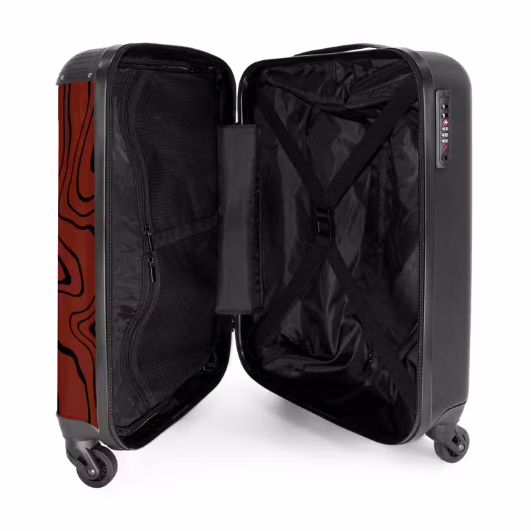Rode achtergrond met abstracte zwarte lijnen NBS - Handbagage koffer - Unisex middel -binnenkant