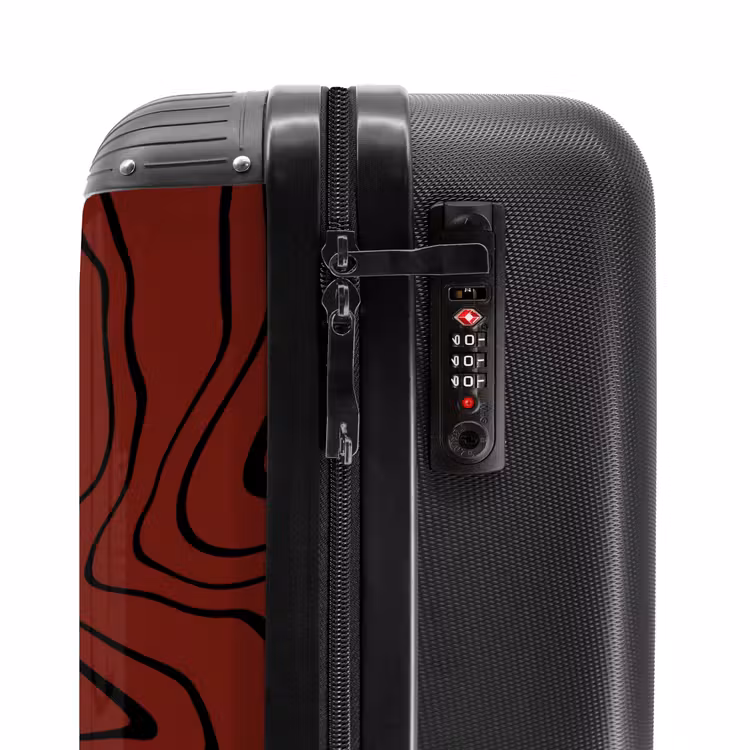 Rode achtergrond met abstracte zwarte lijnen NBS - Handbagage koffer - Unisex middel -slot