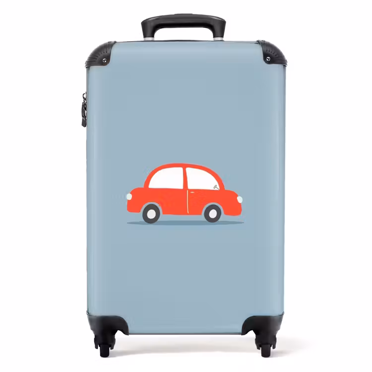 Rode auto blauwe achtergrond NBS - Handbagage koffer - Unisex middel -productfoto_recht