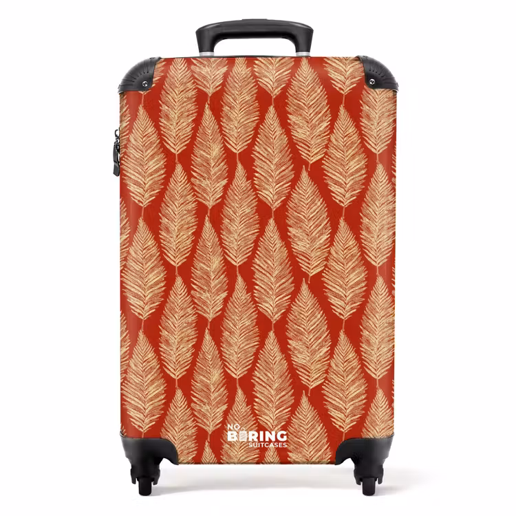 Koffer - Rood - Botanisch - Varen - Patroon - Rood - Botanisch - Varen - Patroon NBS - Handbagage koffer - Volwassenen Unisex middel