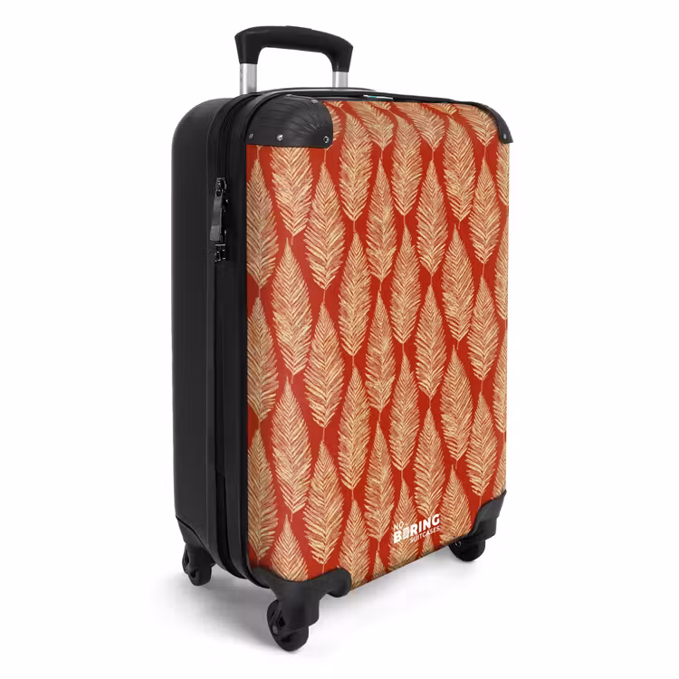 Koffer - Rood - Botanisch - Varen - Patroon - Rood - Botanisch - Varen - Patroon NBS - Handbagage koffer - Volwassenen Unisex middel