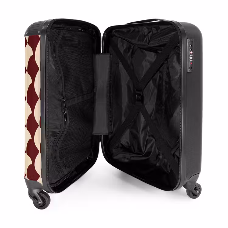Rood - Tegelpatroon - Crème NBS - Handbagage koffer - Volwassenen Unisex middel -binnenkant