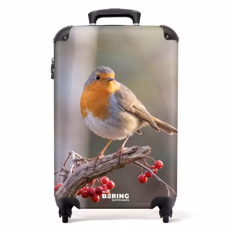 Koffer - Roodborst - Tak - Bessen - Natuur - Roodborst - Tak - Bessen - Natuur NBS - Handbagage koffer - Volwassenen Unisex middel