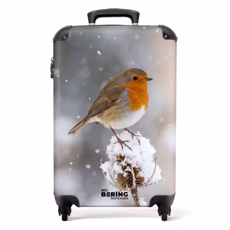 Koffer - Roodborstje - Gedroogde bloem - Sneeuw - Winter - Vertederend - Roodborstje - Gedroogde bloem - Sneeuw - Winter - Vertederend NBS - Handbagage koffer - Volwassenen Unisex middel