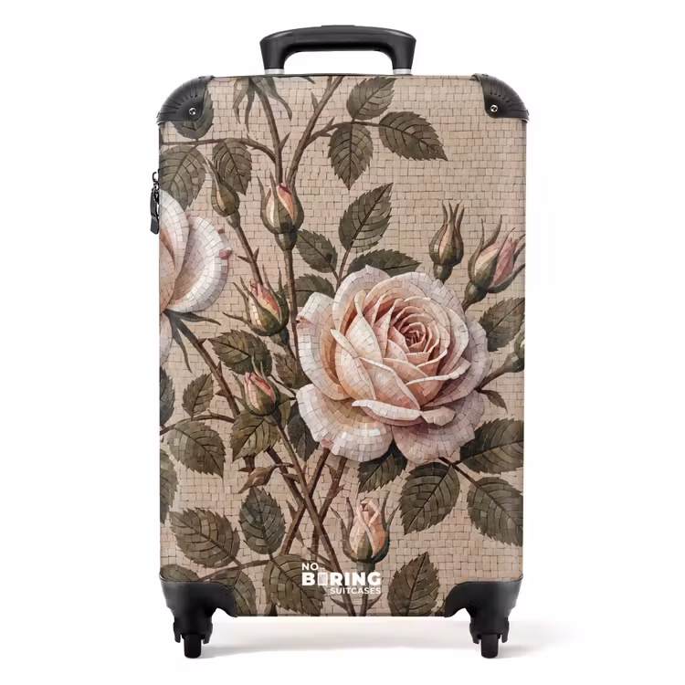 Koffer - Roos - Mozaïek - Bloemen - Klassiek - Beige - Roos - Mozaïek - Bloemen - Klassiek - Beige NBS - Handbagage koffer - Volwassenen Unisex middel