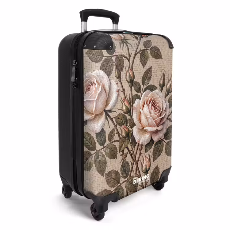 Koffer - Roos - Mozaïek - Bloemen - Klassiek - Beige - Roos - Mozaïek - Bloemen - Klassiek - Beige NBS - Handbagage koffer - Volwassenen Unisex middel