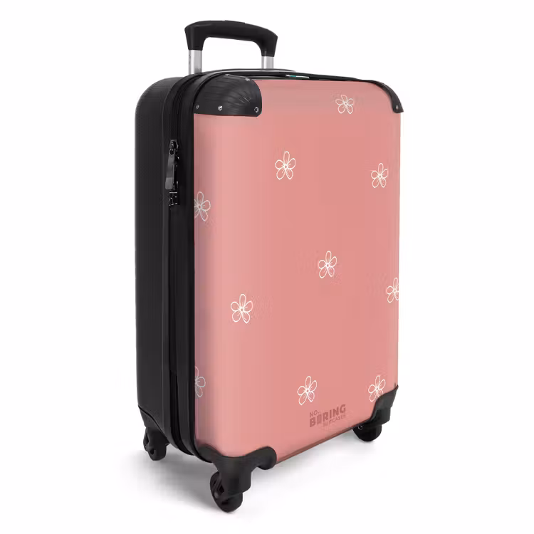 Roze achtergrond met witte bloemen NBS - Handbagage koffer - Unisex middel -productfoto_3d