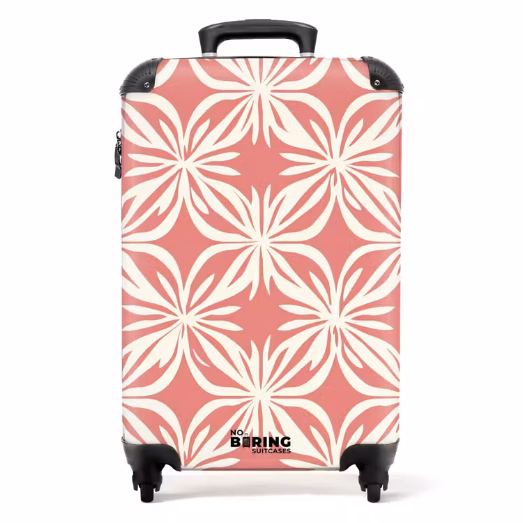 Roze - Bloemenmotief - Wit - Modern NBS - Handbagage koffer - Volwassenen Unisex middel -productfoto_recht