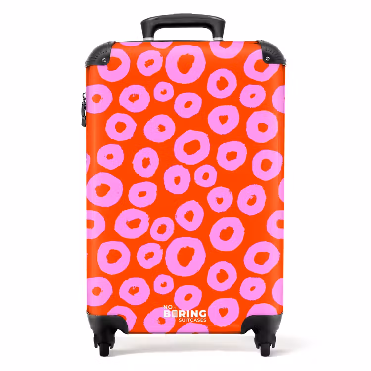 Roze cirkelpatroon met hartjesvulling op rood NBS - Handbagage koffer - Kinderen Unisex middel -productfoto_recht