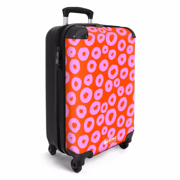 Roze cirkelpatroon met hartjesvulling op rood NBS - Handbagage koffer - Kinderen Unisex middel -productfoto_3d