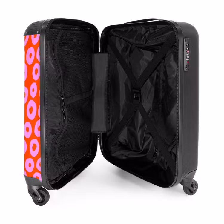 Roze cirkelpatroon met hartjesvulling op rood NBS - Handbagage koffer - Kinderen Unisex middel -binnenkant