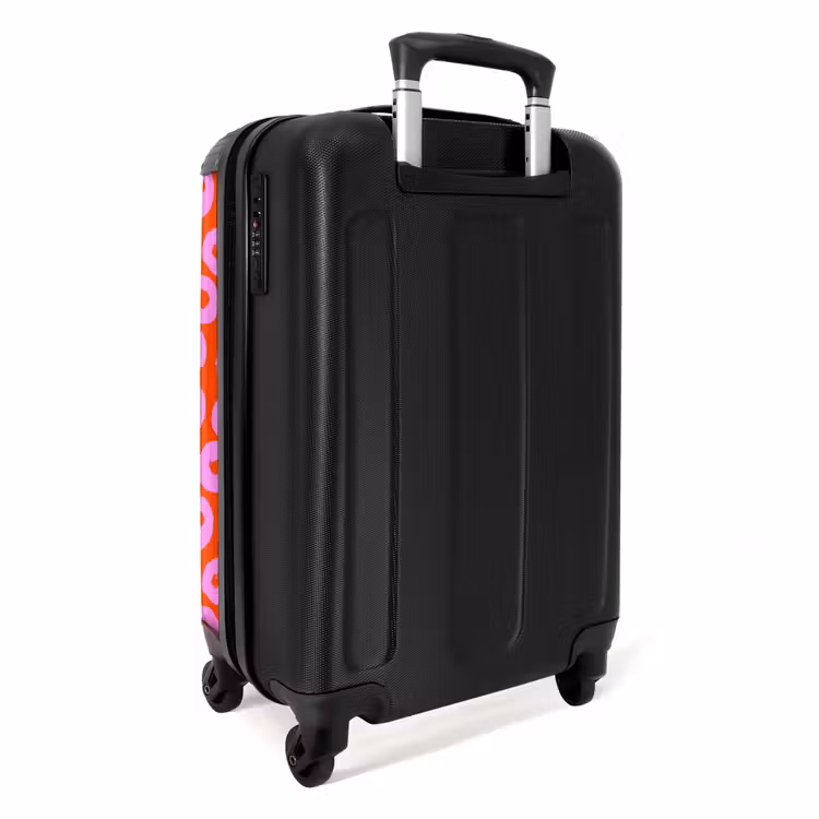Roze cirkelpatroon met hartjesvulling op rood NBS - Handbagage koffer - Kinderen Unisex middel -achterkant