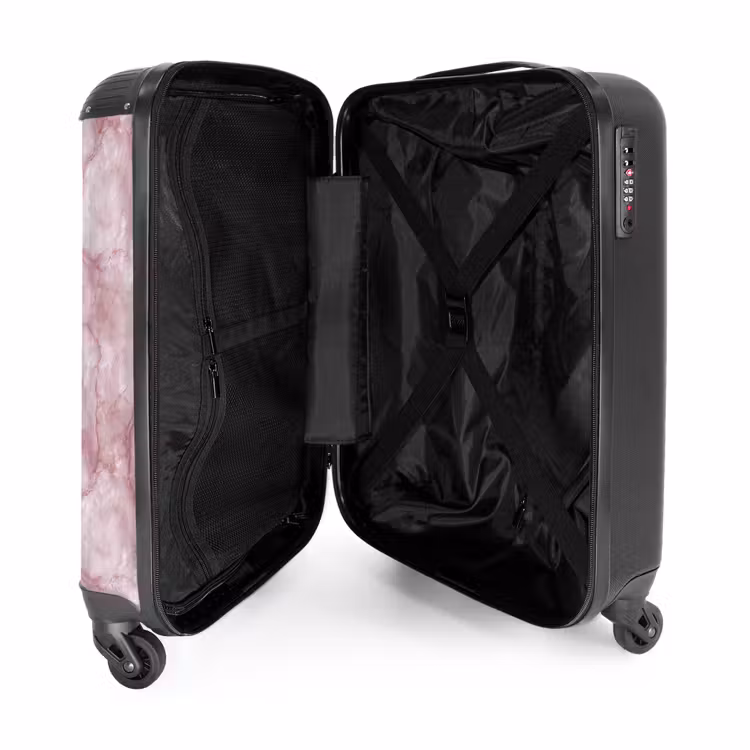 Roze - Kwartsmarmer - Aders NBS - Handbagage koffer - Volwassenen Unisex middel -binnenkant