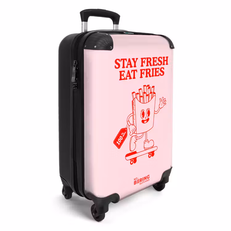 Koffer - Roze - Patat - Rood - Roze - Patat - Rood NBS - Handbagage koffer - Volwassenen Unisex middel