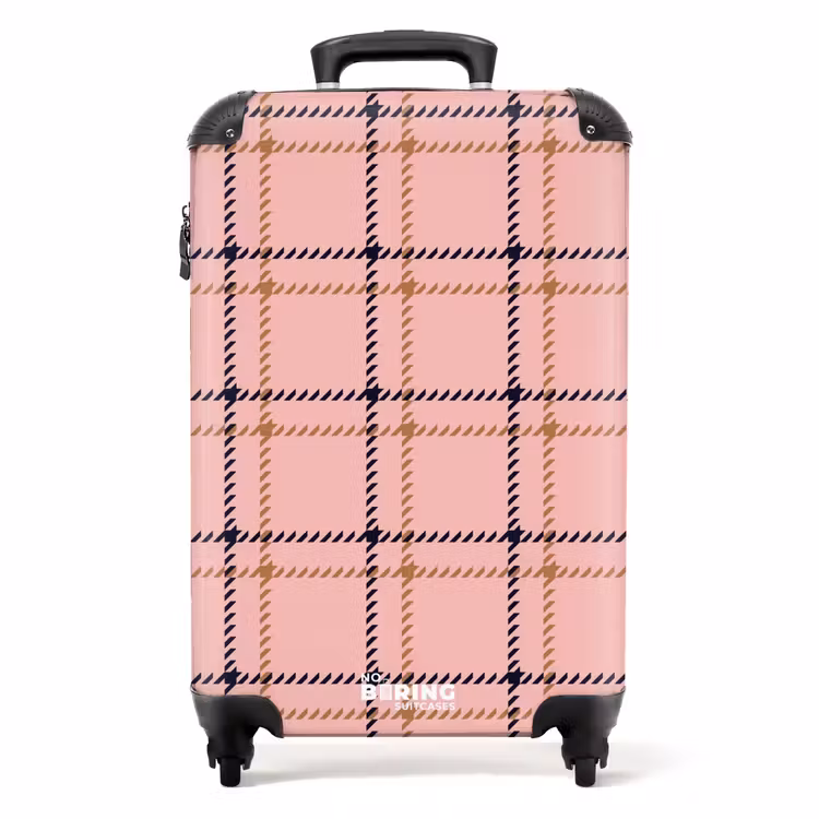 Roze ruitstructuur met bruine en zwarte accenten NBS - Handbagage koffer - Kinderen Unisex middel -productfoto_recht