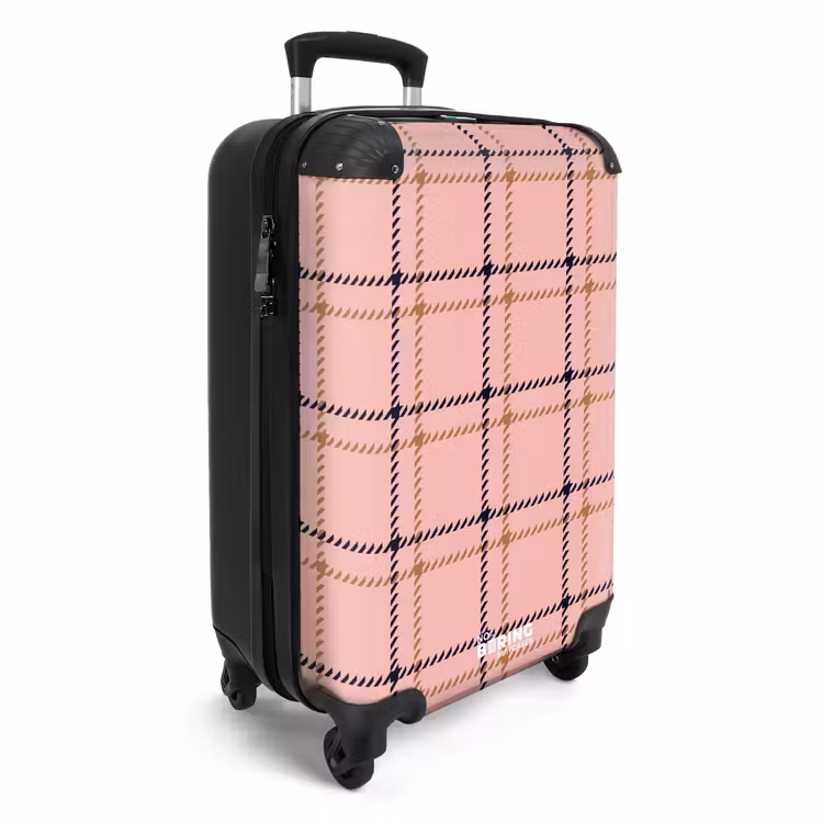 Roze ruitstructuur met bruine en zwarte accenten NBS - Handbagage koffer - Kinderen Unisex middel -productfoto_3d