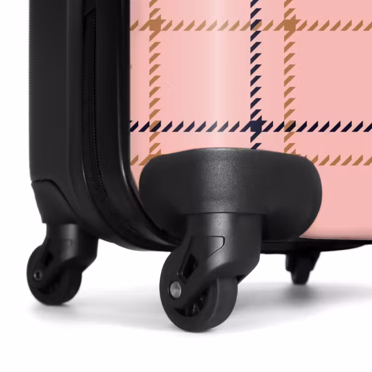 Roze ruitstructuur met bruine en zwarte accenten NBS - Handbagage koffer - Kinderen Unisex middel -wiel