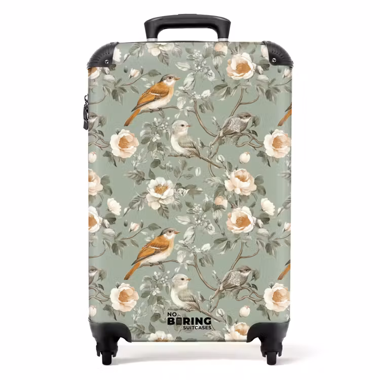 Roze - Vogels - Kleurrijk NBS - Handbagage koffer - Volwassenen Unisex middel -productfoto_recht